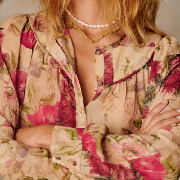 Sezane Lieven Blouse Size 42 Floral - Picture 2 of 8
